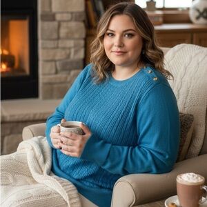 Talbots Soft Cable Knit Crewneck Sweater in Turquoise Blue size 3X NWT